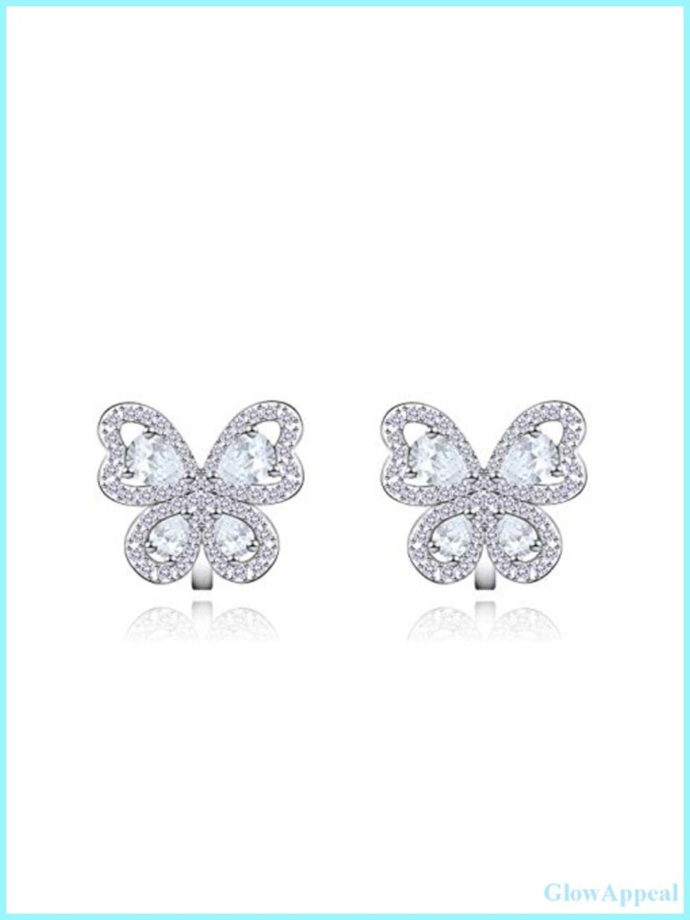 Butterfly Cubic Zirconia Clip On Earrings Non Pierced Silver Stud for Women